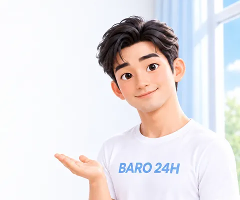 차분한 표정으로 안내하는 남성 3D 인물